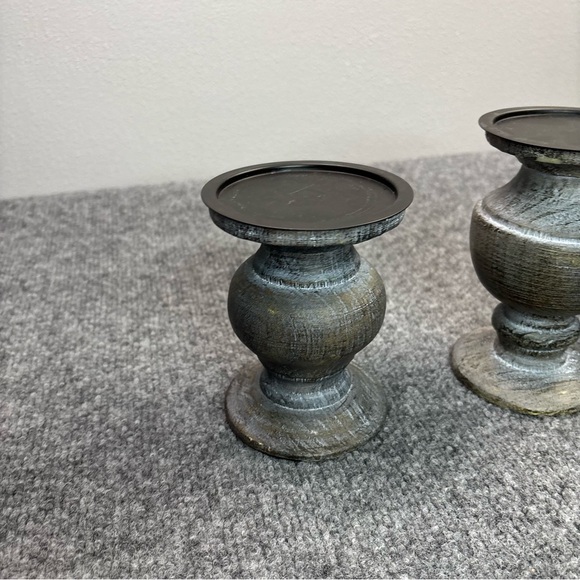 PartyLite Modern Rustic Pillar Holders Set of 3 Gray Wood Finish P9053 with Box - Picture 5 of 15
